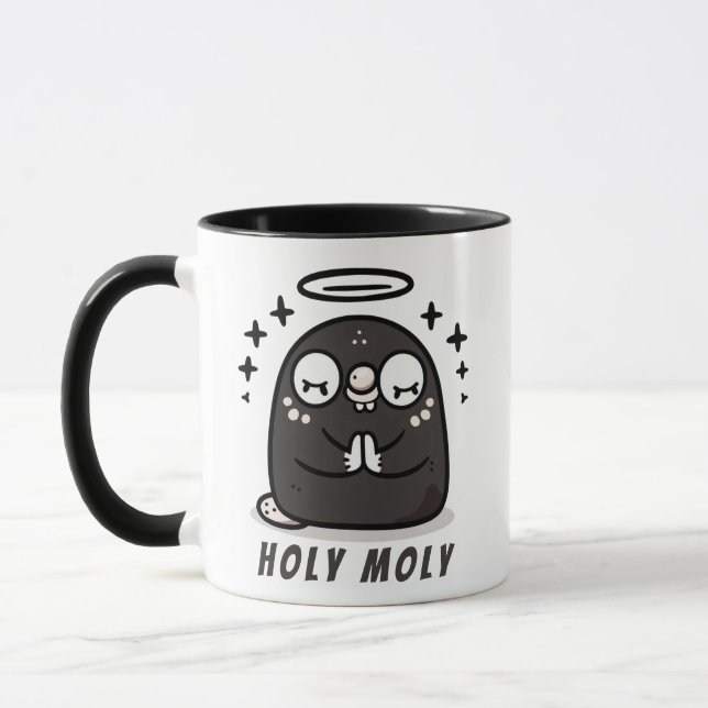 Caneca Holy Moly Cute Praying Mole Mug – Sparkly Animal  (Esquerda)