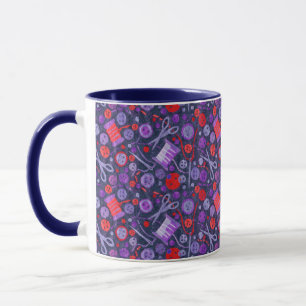 Caneca Home Hobby Sew Crafter Collage Padrão Vermelho Azu