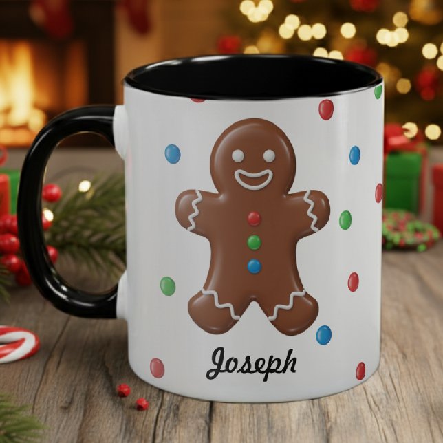 Caneca Homem de Biscoito de Natal Bolinhas de Natal (Gingerbread Man Christmas Polka Dot Holiday Mug
)