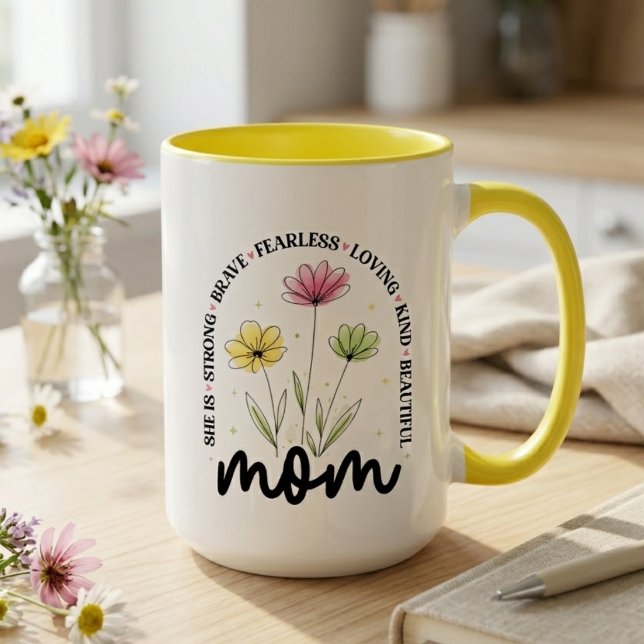 Caneca Homenagem Floral à Mãe Amorosa no Prado (wildflower floral mom mug)