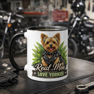 Caneca Homens de Verdade Amam Yorkies / Cachorro de Motoq