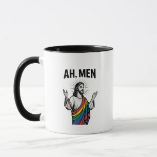 Caneca Homens Engraçados LGBT Orgulho gay Jesus Arco-Íris