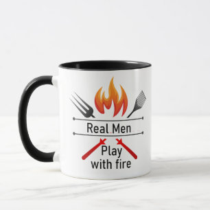 Caneca Homens Reais Brincam com a citação do CHURRASCO 