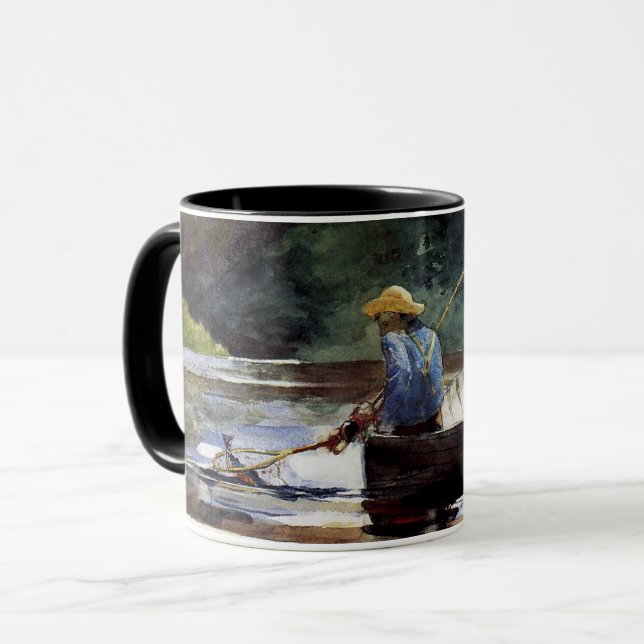 Caneca Homer - Garoto Pesca, belas artes, (Frente Esquerda)