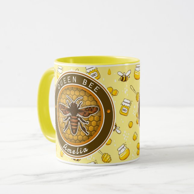 Caneca Honeybee Bumblebee Queen Bee pattern Pretty gifts (Frente Esquerda)