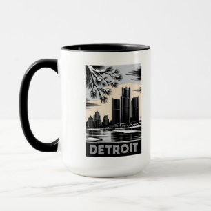 Caneca Horizonte de Detroit em Preto e Branco no Inverno