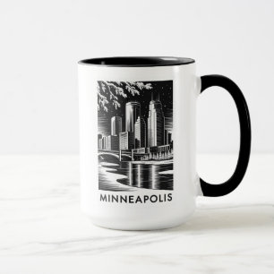 Caneca Horizonte de Minneapolis Preto e Branco Xilogravur