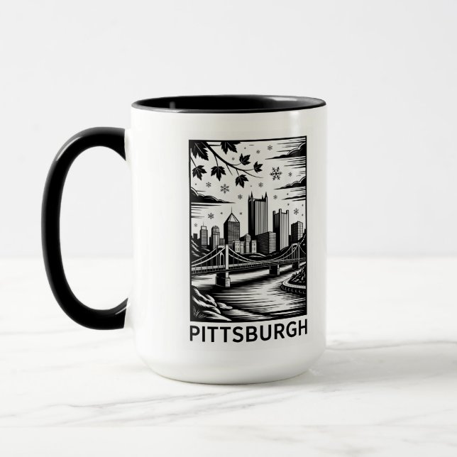 Caneca Horizonte de Pittsburgh Preto e Branco Cidade de I (Esquerda)