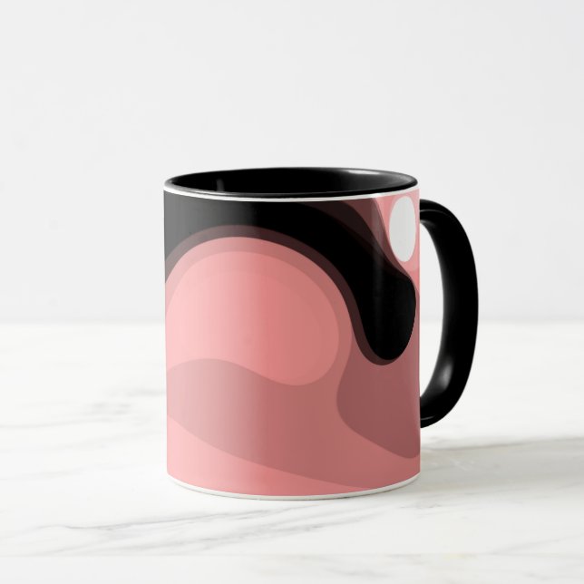 Caneca Horizonte Sunset: Abstrato cor-de-rosa, preto e br (Frente Esquerda)
