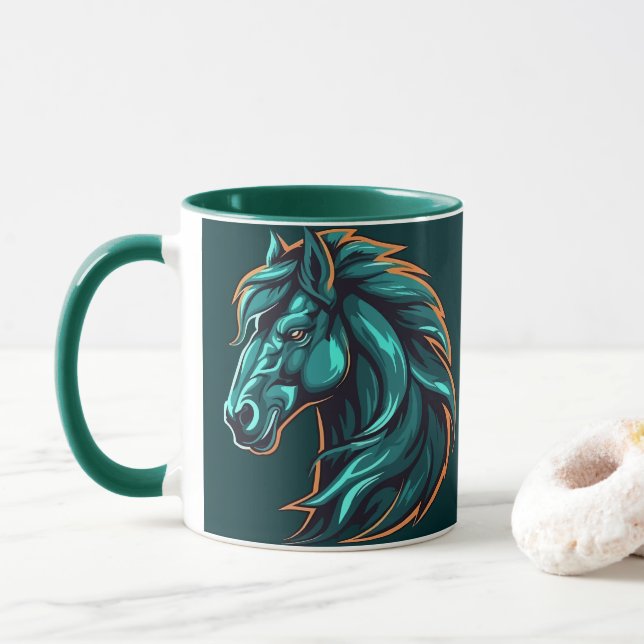 Caneca Horse Design, Rustic Farm Animal Artwork Cup (Com Donut)