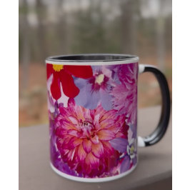 Caneca Hot Pink Abstract Floral Dahlia Coffee