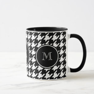 Caneca Houndstooth preto e branco seu monograma