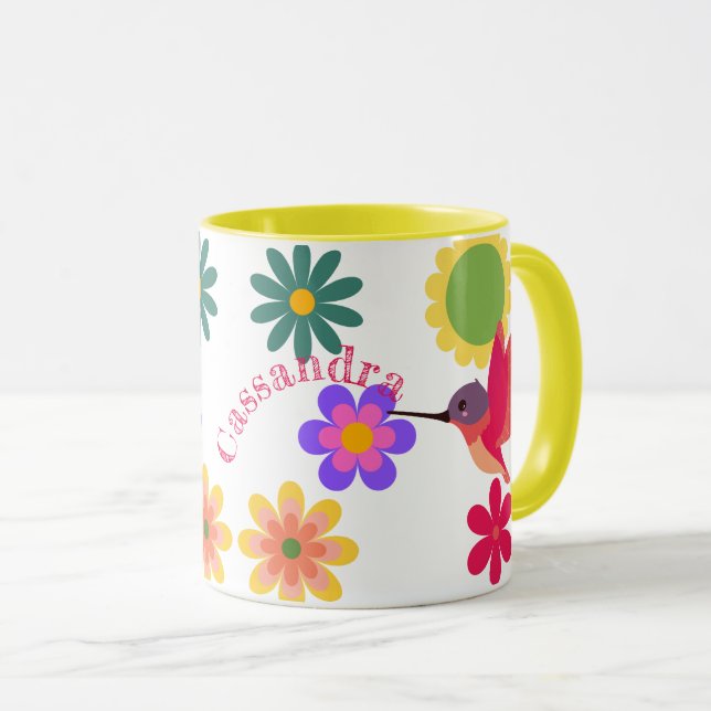 Caneca Hummingbird e Flores Personalizadas (Frente Esquerda)