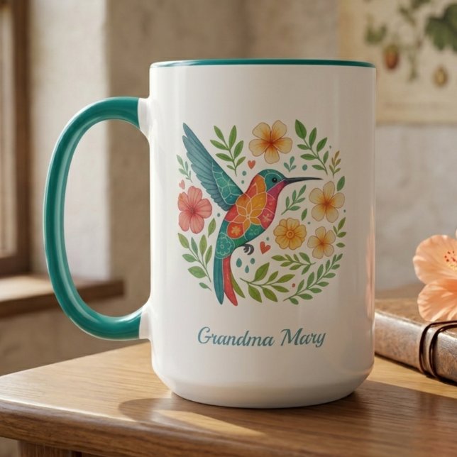 Caneca Hummingbird Floral Garden Botanical Art (Hummingbird floral botanical grandmother mug)