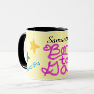 Caneca Humor Amarelo Rosa Nascida para Falar Nome