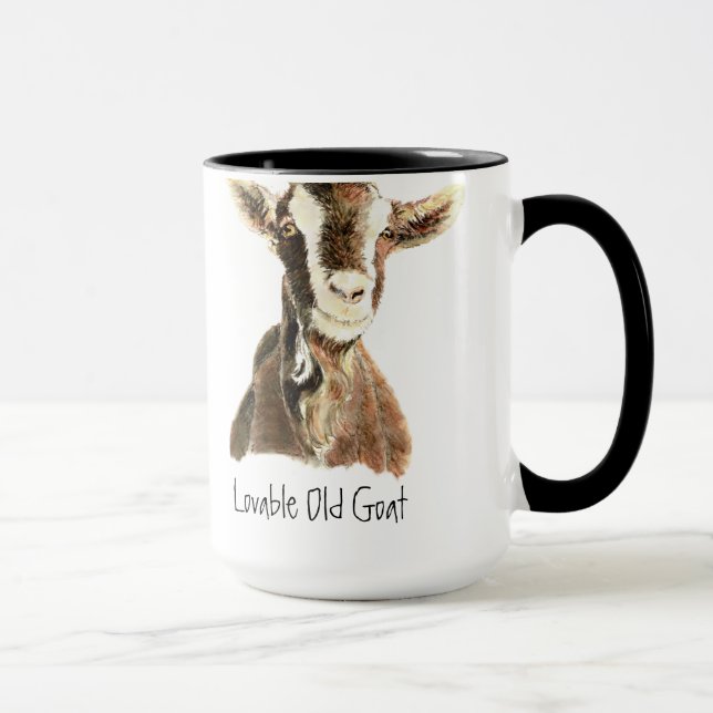 Caneca Humor Cabra Velha Adorável, Animal, Pet de Fazenda (Direita)