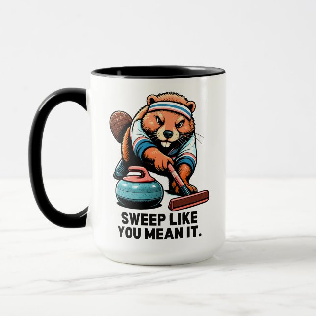 Caneca Humor de Curling do Castor Determinado (Esquerda)