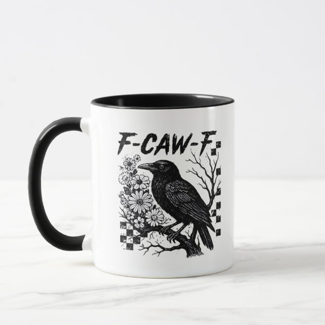 Caneca Humor Divertido F-Caw-F Gótico Corvo (Esquerda)