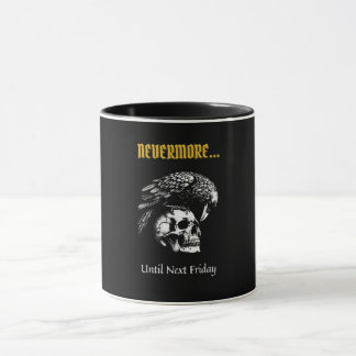 Caneca Humor Gótico com Raven e Crânio