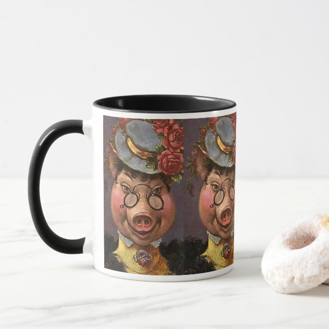 Caneca Humor vítreo, Bobo e doce vitoriano Lady Pig (Com Donut)