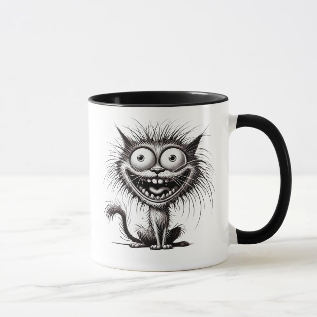 Caneca Humour Noir et Blanc, Chat Excentrique. (Direita)