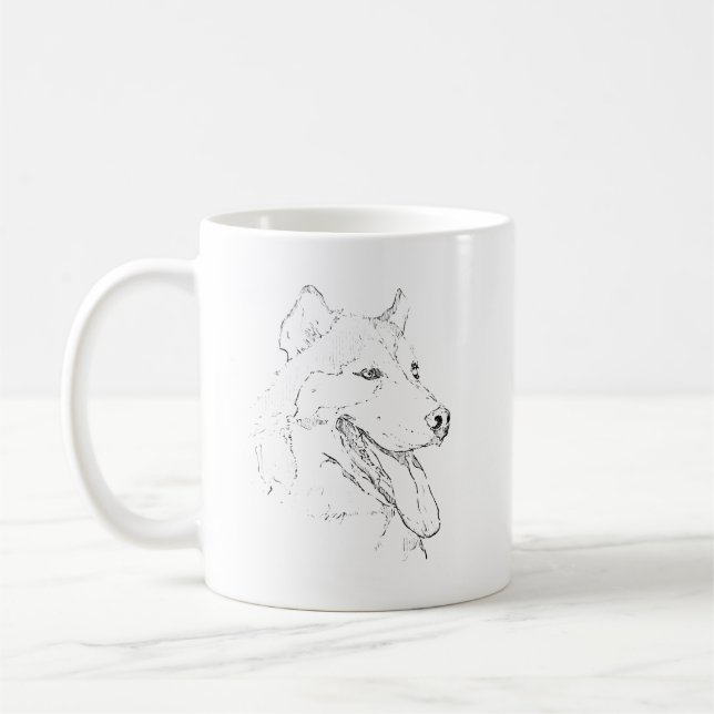 Caneca Husky – Caneca de Café com Desenho à Mão (Esquerda)