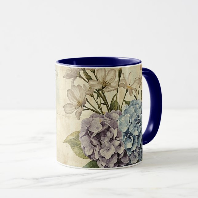 Caneca Hydrangeas e Libélula Shabby Chic (Frente Esquerda)