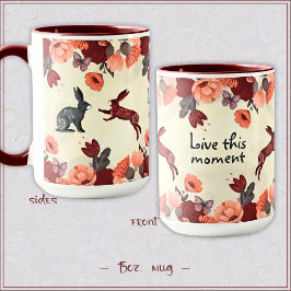 Caneca Hygge Floral Scandinavian Folart Bunny Rabbit