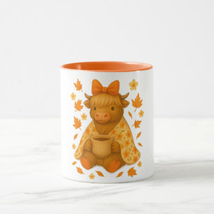 Caneca Hyturtle Outono Vaca Highland com Folhas de Bordo