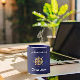 Caneca iate azul marinho nome do barco volante dourado