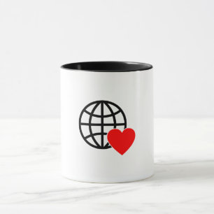 Caneca Ícone do Globo de Amor Mundial   Coração Terra Des