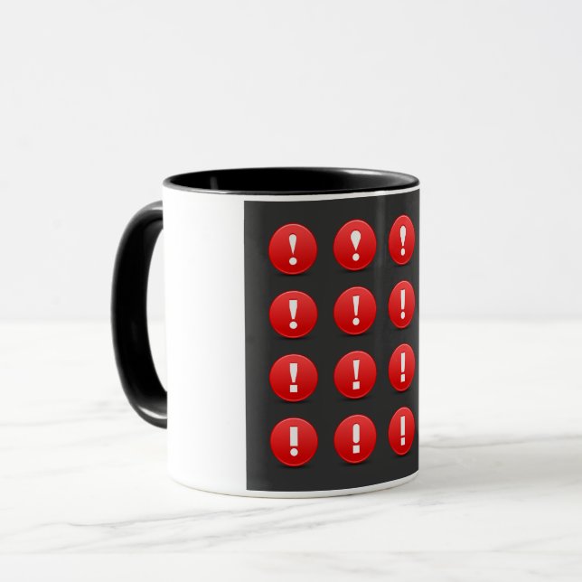 Caneca Ícones de Aviso com Ponto de Exclamação Vermelho (Frente Esquerda)