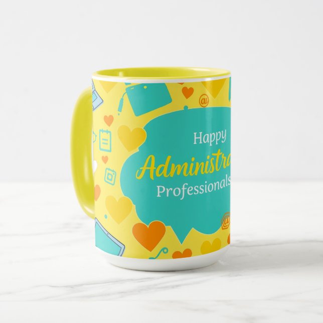 Caneca Ícones do Dia dos Profissionais Administrativos em (Frente Esquerda)
