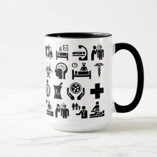 Caneca Ícones médicos design a preto e branco