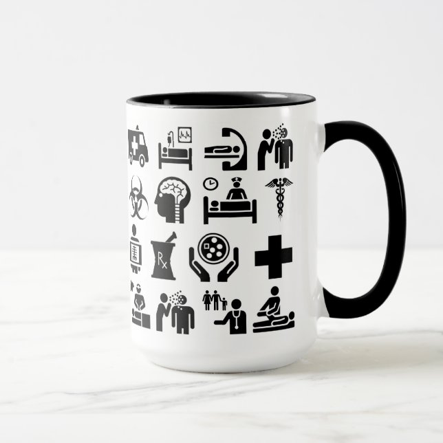 Caneca Ícones médicos design a preto e branco (Direita)