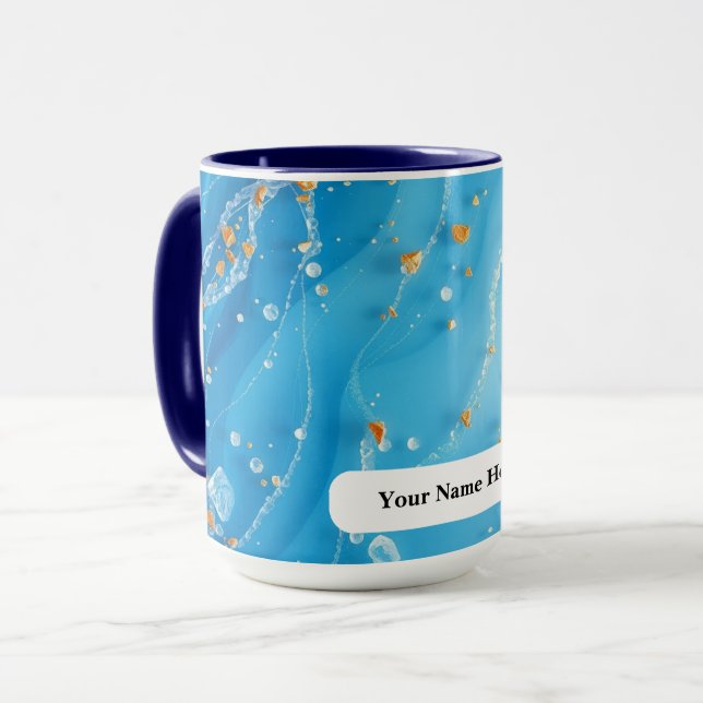 Caneca Icy Azure Wave Sea Metallic Swirl (Frente Esquerda)