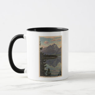 Caneca Idaho - reflexão grande de Teton no lago Jackson
