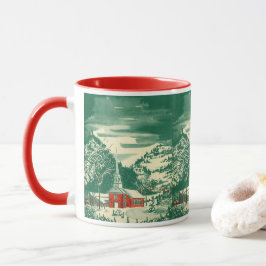 Caneca Igreja natal vintage, Paisagem de Neve no Inverno