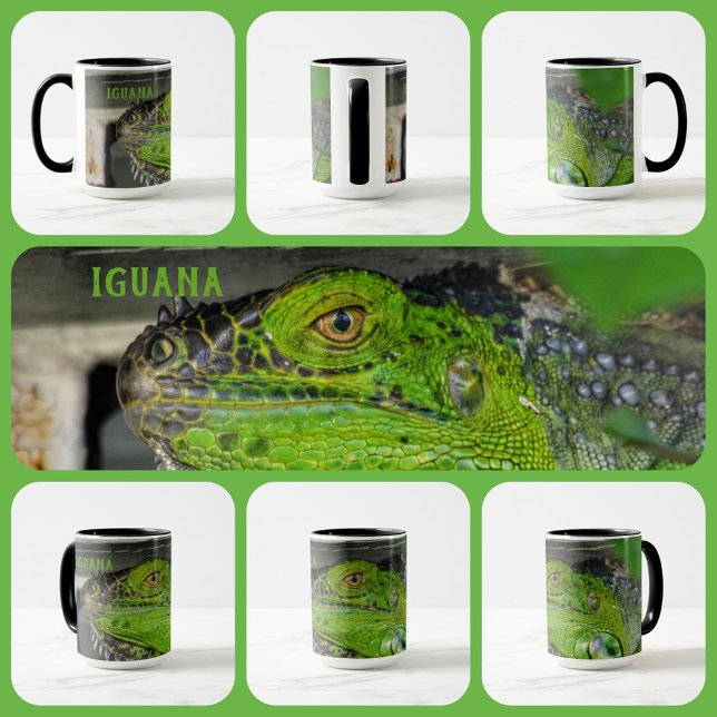 Caneca Iguana Verde Close-up Fotográfico Personalizado (Criador carregado)