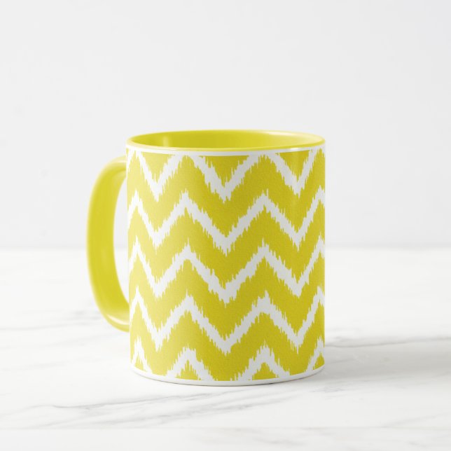 Caneca Ikat Chevrons - Amarelo e branco de mostarda (Frente Esquerda)