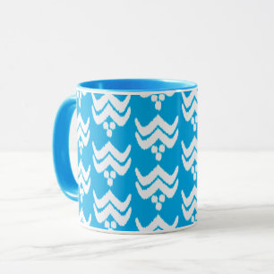 Caneca Ikat Estilizou Floral - Azul Claro e Lã Branca