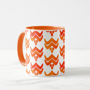 Caneca Ikat Estilizou Floral - Laranja e White Mug