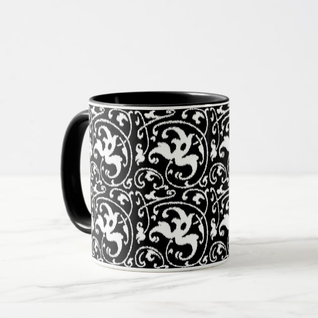 Caneca Ikat Floral Damask - Preto e Branco (Frente Esquerda)