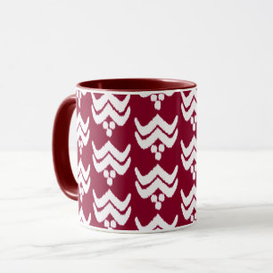 Caneca Ikat Floral Estilizado - Borgonha e Lã Branca