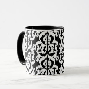 Caneca Ikat Moorish Damask - branco e preto