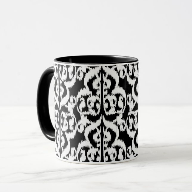 Caneca Ikat Moorish Damask - branco e preto (Frente Esquerda)