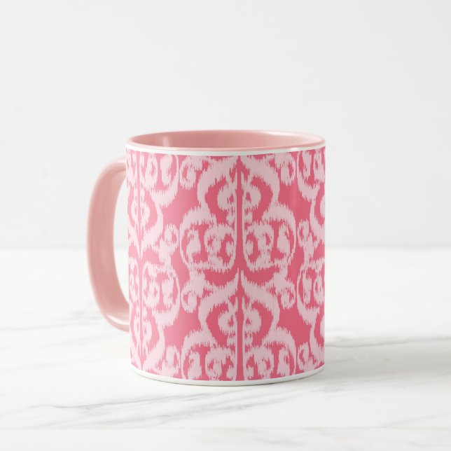 Caneca Ikat Moorish Damask - tons de coral rosa (Frente Esquerda)