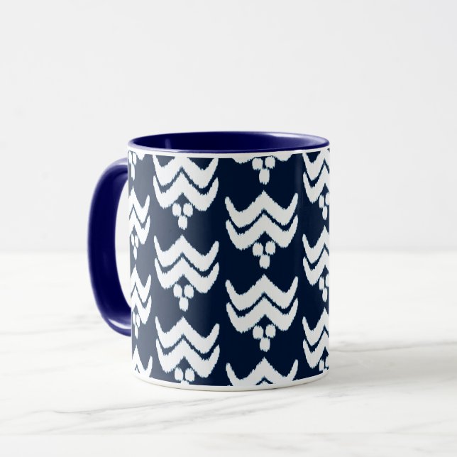 Caneca Ikat Stylizlized Floral - Indigo Blue e White Mug (Frente Esquerda)