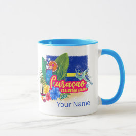 Caneca Ilha de caribe Retro Curacao com vinheta de tartar