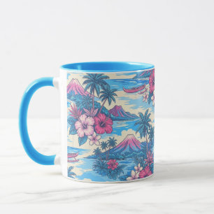 Caneca Ilha do Hibisco Havaiano Cênico - Rosa e Azul